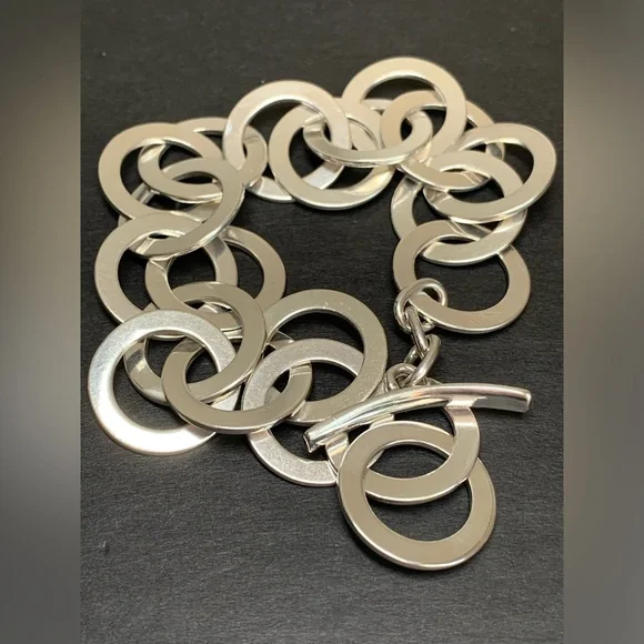 Silpada RARE VHTF Sterling Silver INTERLOCKING DISC Toggle Closure Bracelet 8.5”